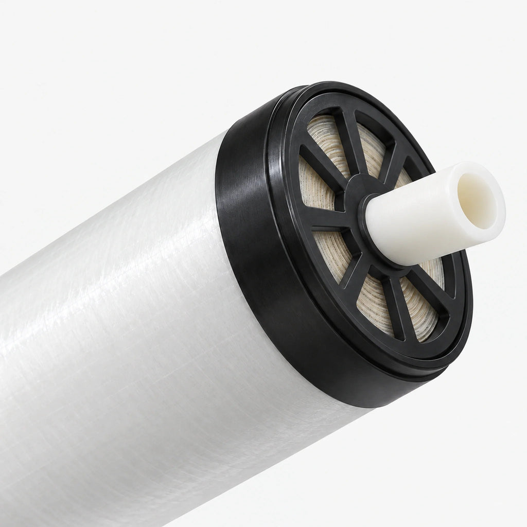 Angled close-up of the 2.5" x 14" membrane end and permeate tube