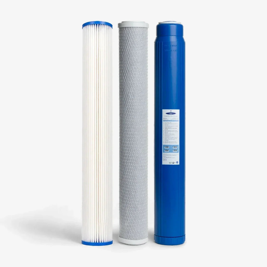Whole house RO filter pack: pleated sediment, carbon block and SMART cartridges, 2-7/8" x 20"