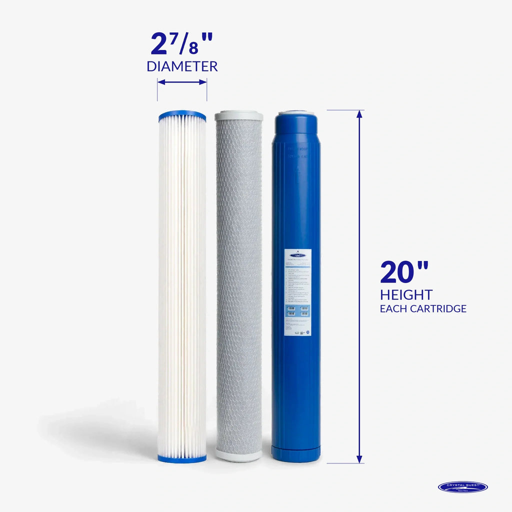 Whole house RO prefilter pack dimensions: 2-7/8" diameter and 20" height per cartridge