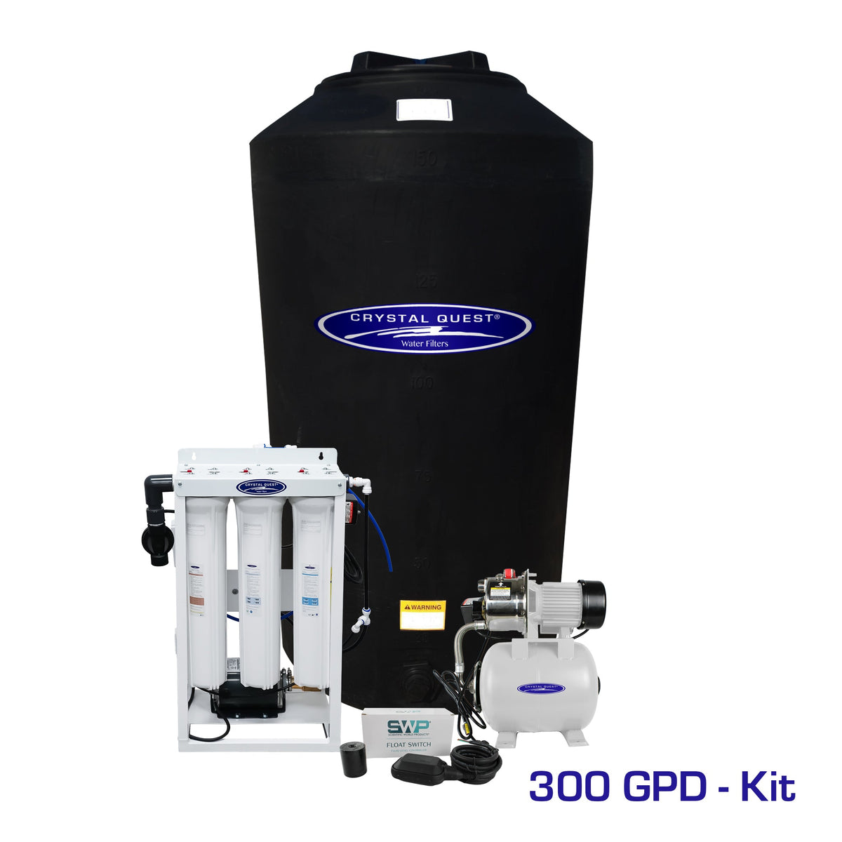 Crystal Quest whole house reverse osmosis system 300 GPD with 165 gallon storage tank kit, brass rotary pump
