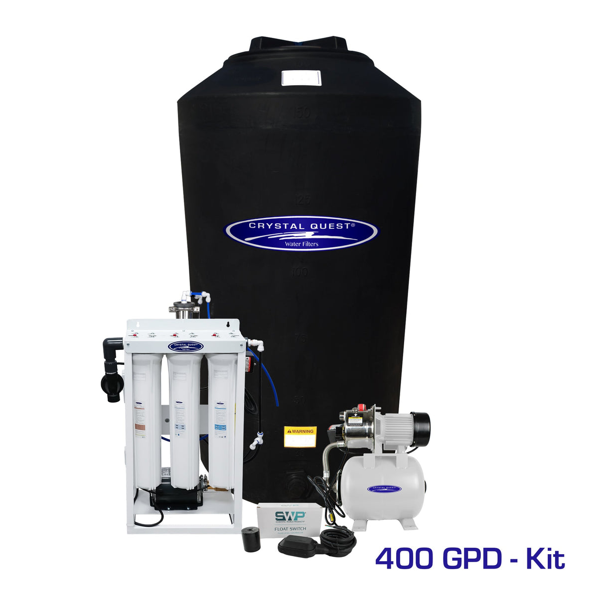 Crystal Quest whole house reverse osmosis system 400 GPD with 165 gallon storage tank kit, brass rotary pump