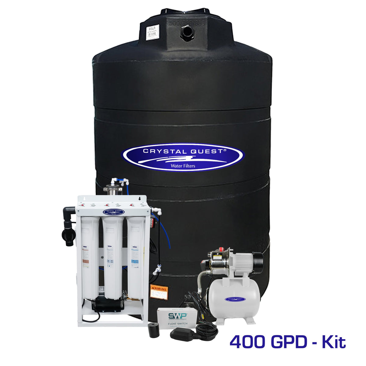 Crystal Quest whole house reverse osmosis system 400 GPD with 500 gallon storage tank kit, brass rotary pump