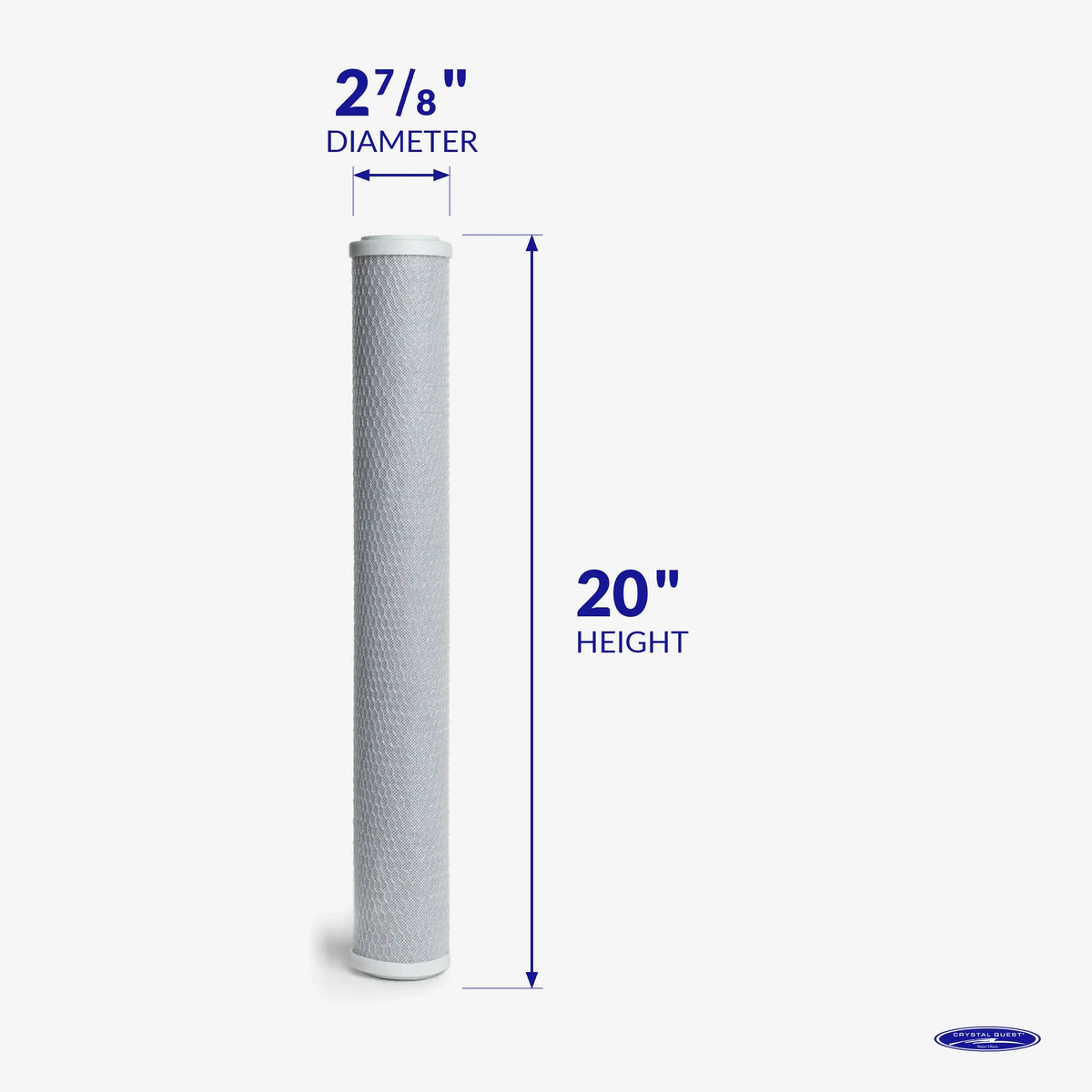 Carbon block cartridge 2-7/8 x 20 inch with diameter and height dimensions