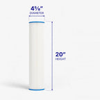 4-5/8 x 20 inch pleated sediment cartridge with diameter and height marked