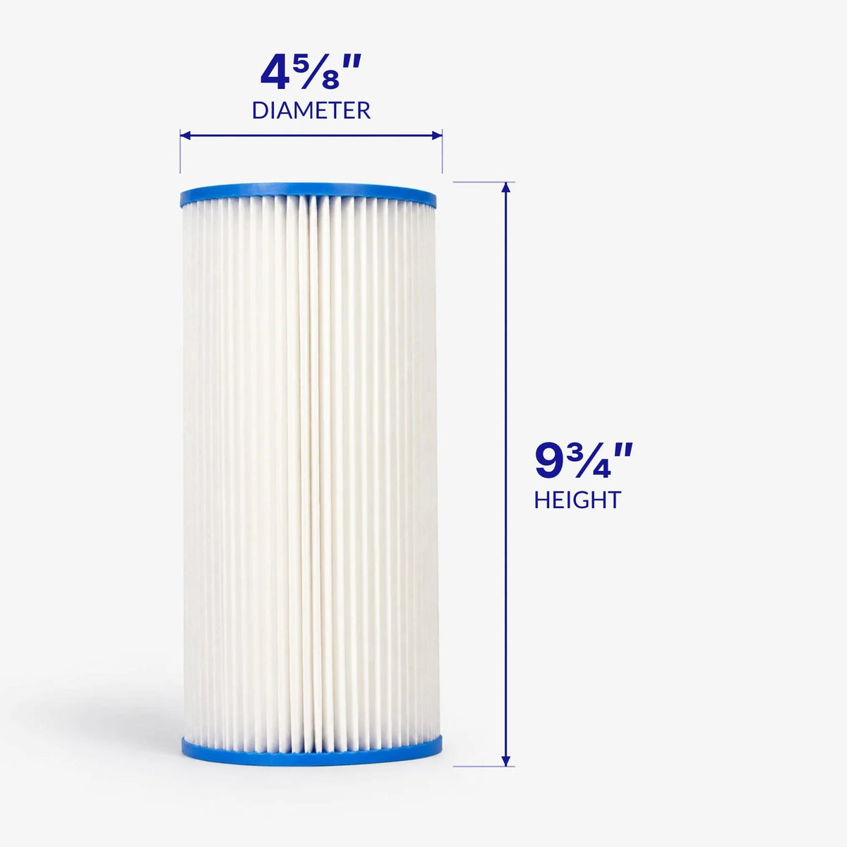 4-5/8 x 9-3/4 inch pleated sediment cartridge with diameter and height marked