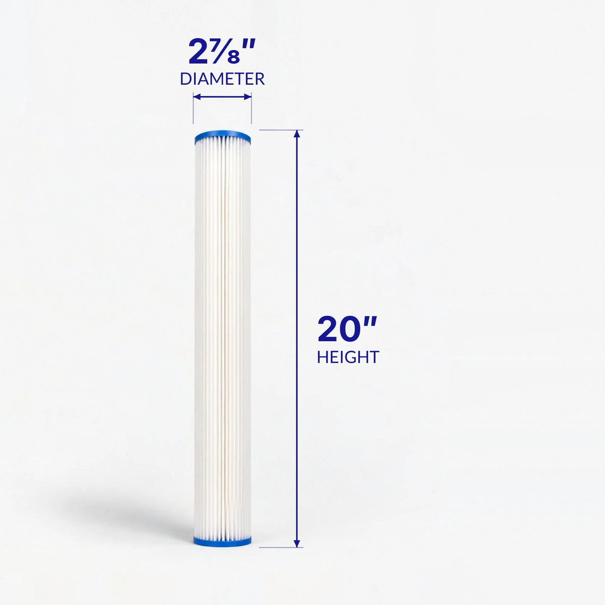 2-7/8 x 20 inch pleated sediment cartridge with diameter and height marked