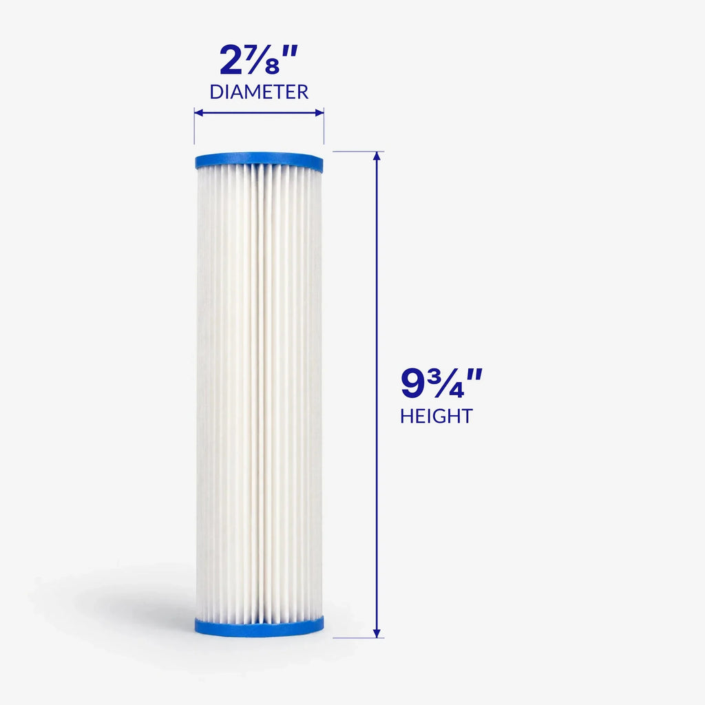 2-7/8 x 9-3/4 inch pleated sediment cartridge with diameter and height marked