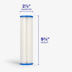 2-7/8 x 9-3/4 inch pleated sediment cartridge with diameter and height marked