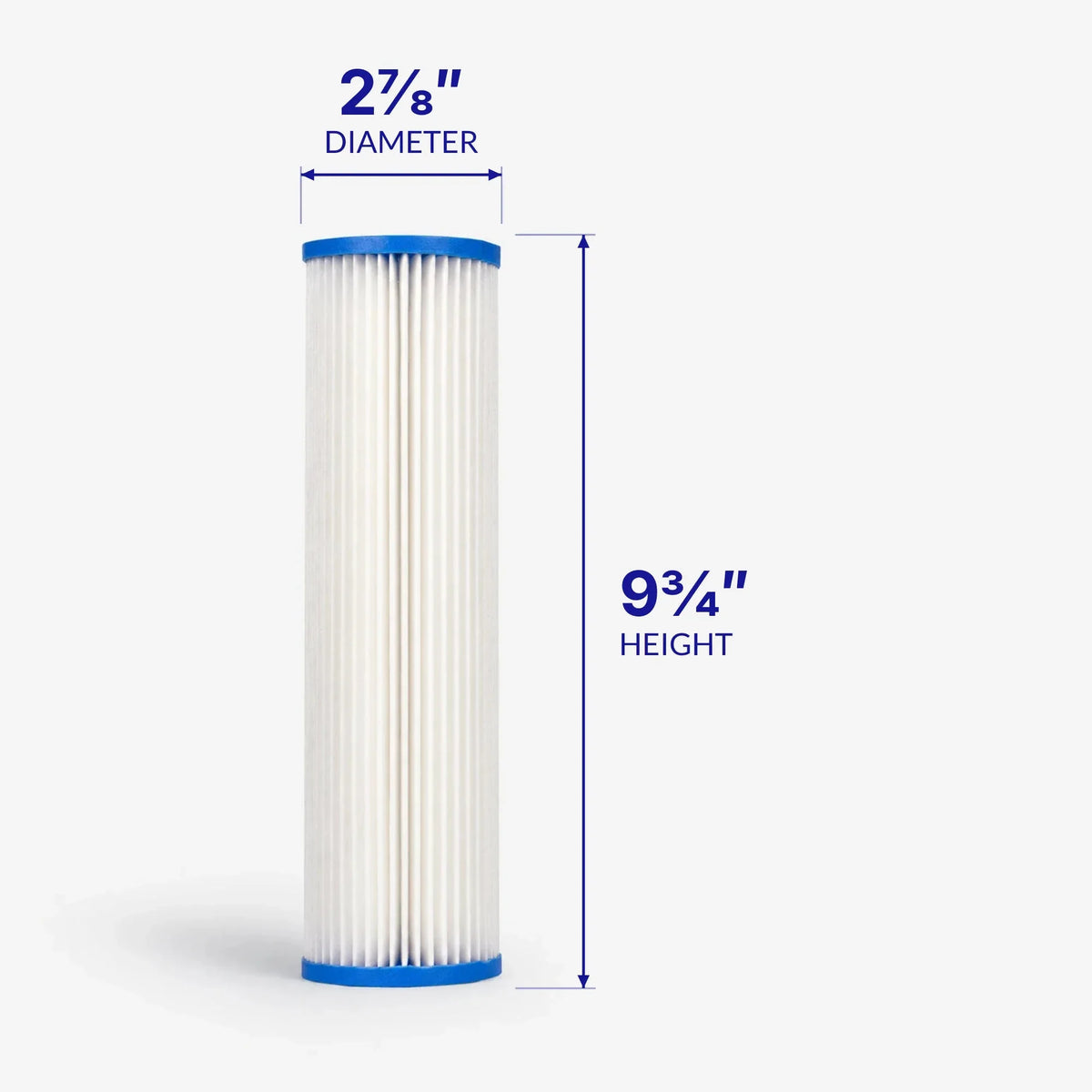 2-7/8 x 9-3/4 inch pleated sediment cartridge with diameter and height marked
