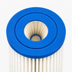Top of the pleated sediment cartridge showing the end cap opening and folded media
