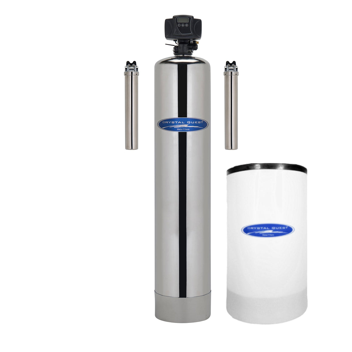 Stainless steel whole house water softener with pre and post filters and brine tank