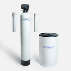 Whole house water softener with pre and post filtration, fiberglass media tank and brine tank